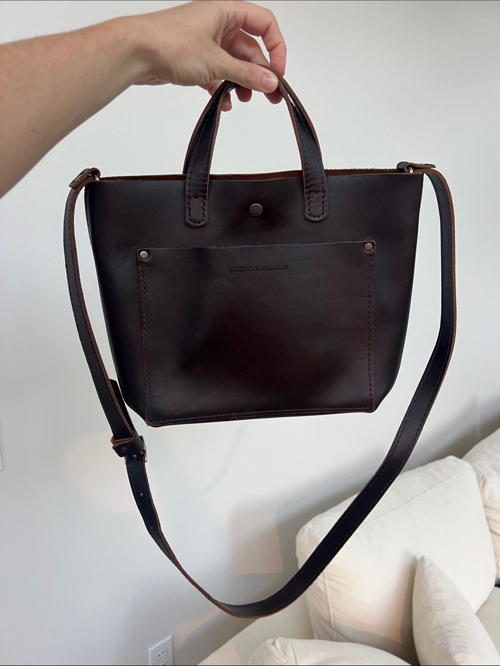 Portland Leather Goods mini crossbody tote bag purse dark brown